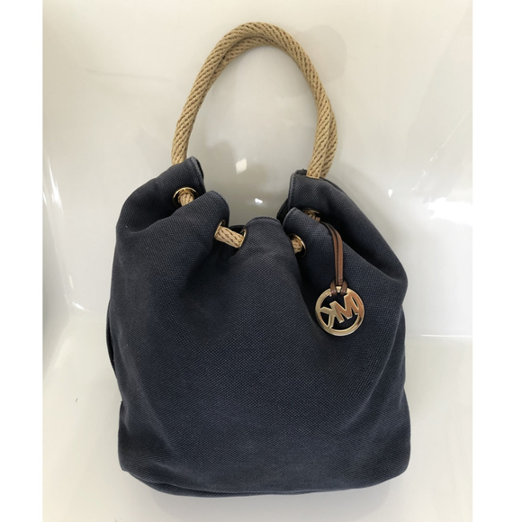 Navy Blue Canvas Rope Brass Tote By 